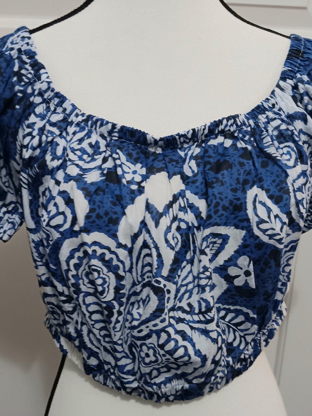 Dotti - Blue and White Floral Off-Shoulder Crop Top